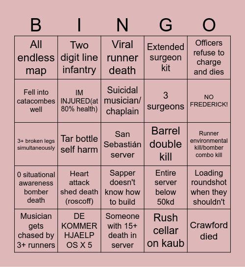 Guts and blackpowder Bingo Card