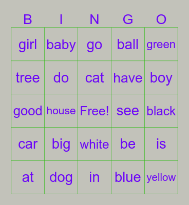 Sight words bingo Card