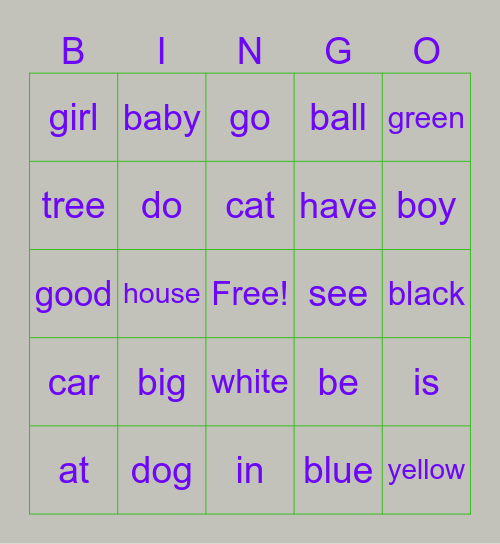 Sight words bingo Card