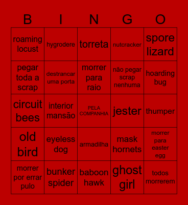 Lethal Company Bingo Card