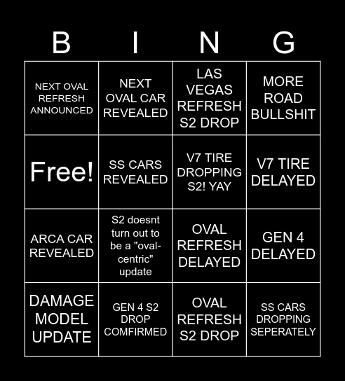 S2 DEV NOTES Bingo Card