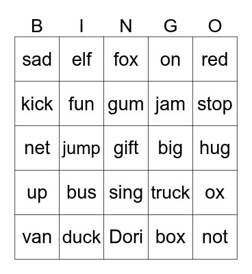 Starter Phonics Bingo Card
