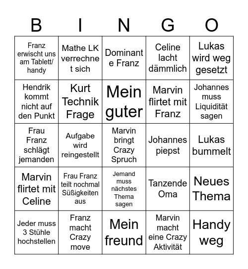 Franz Bingo Card