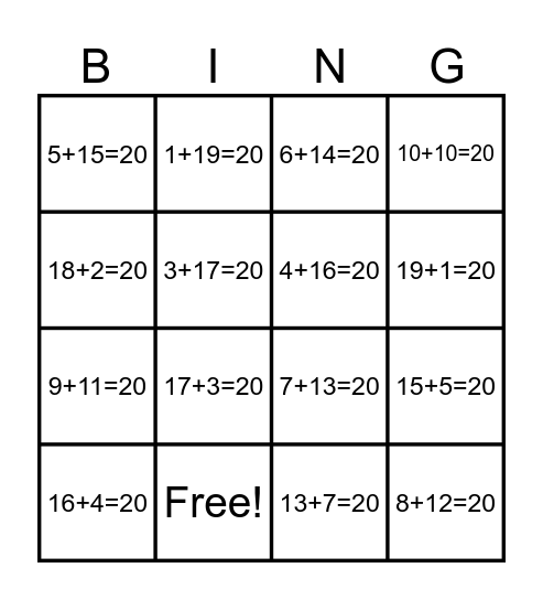 Number Bond Bingo! Bingo Card