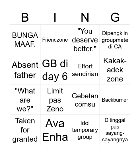 Woonhaksnote's BINGO! Bingo Card