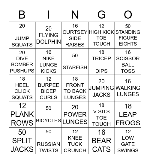 PINOLE VALLEY BOOTCAMP BINGO Card