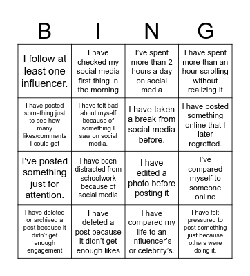 Social Media Bingo Card