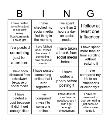 Social Media Bingo Card