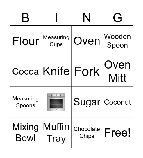 Cooking Bingo Card