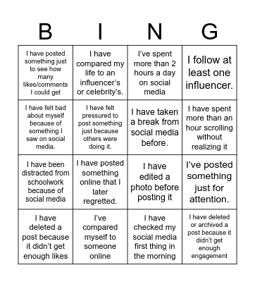 Social Media Bingo Card