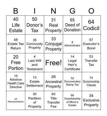 ESTATE PLANNING Bingo Card