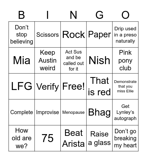 GES Austin Bingo Card