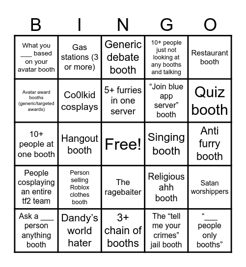 Booth game bingo 2 Bingo Card