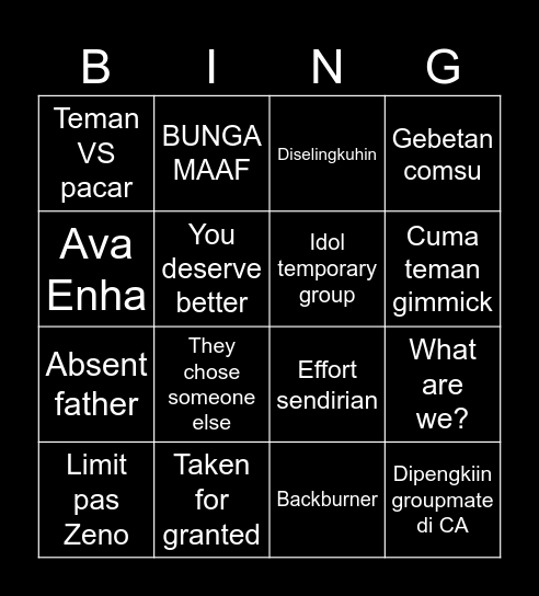 Jongseongsnote Bingo Card