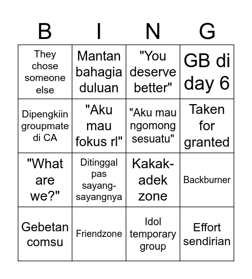 Punya Jinsiksnote Bingo Card