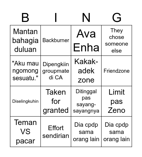 Lagi Lagi Relapse Bingo Card