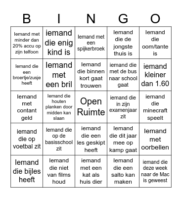 YOUNG LIFE PEOPLE BINGO Card