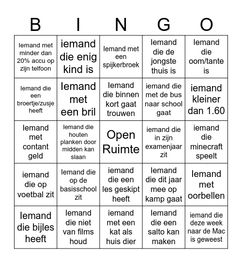 YOUNG LIFE PEOPLE BINGO Card