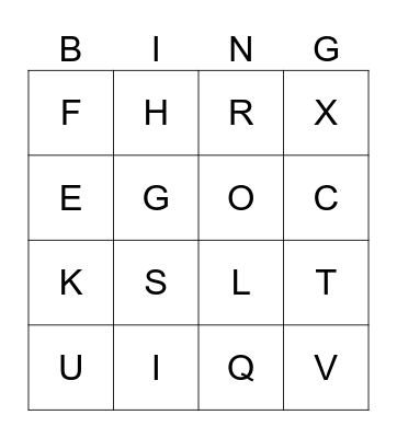 THE ALPHABET Bingo Card