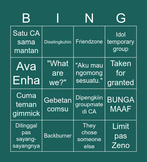 Yuya's Board Bingo Card