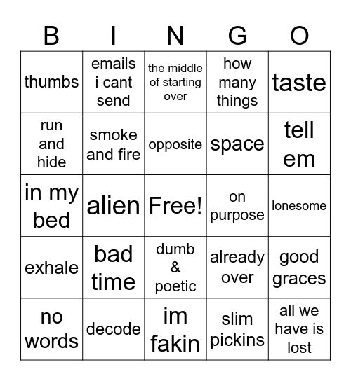 Sabrina Bingo Card