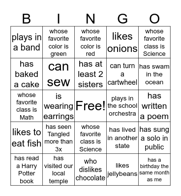 Get to Know You Bingo Card