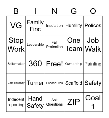 safety bingo Card