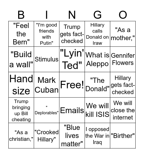 Presidential Debate Bingo Card