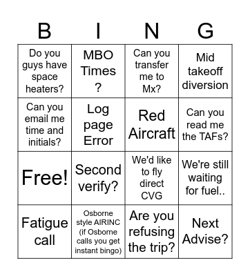 Operations Winter Edition Bingo Card