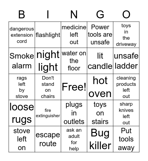 home safety Bingo Card