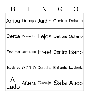 Spanish 1 Quiz Bingo Card