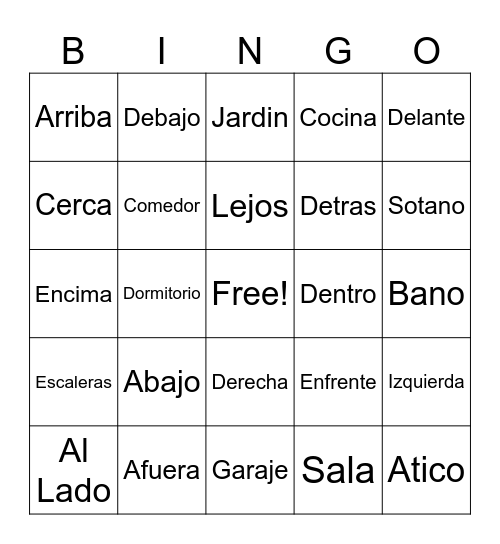 Spanish 1 Quiz Bingo Card