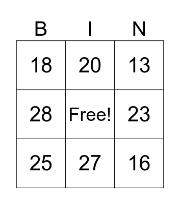 Number Bingo Card