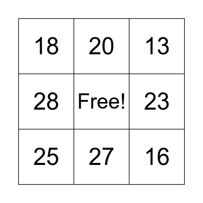 Number Bingo Card