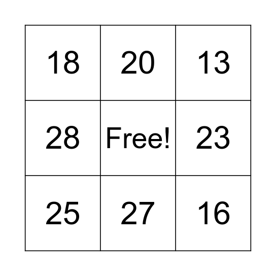 Number Bingo Card