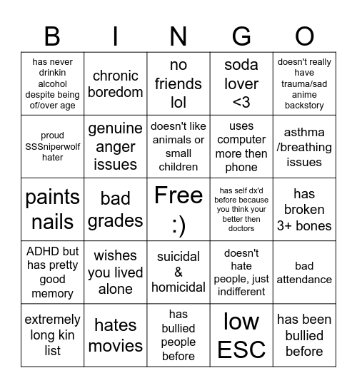 Marshell kinnie/synpath Bingo Card