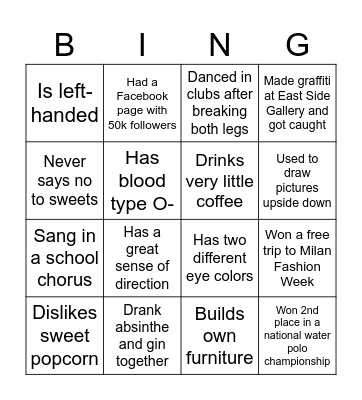 Bingo Card 1 Bingo Card