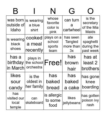 Get to Know You Bingo Card