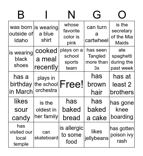 Get to Know You Bingo Card