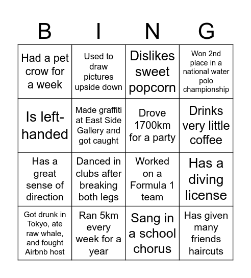 Bingo card 6 Bingo Card