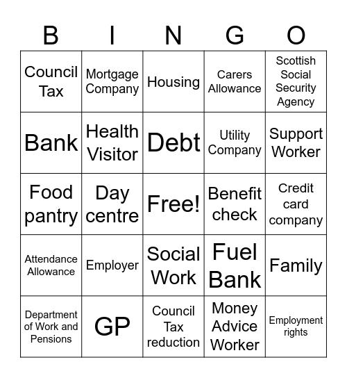 Penicuik CAB Bingo Card
