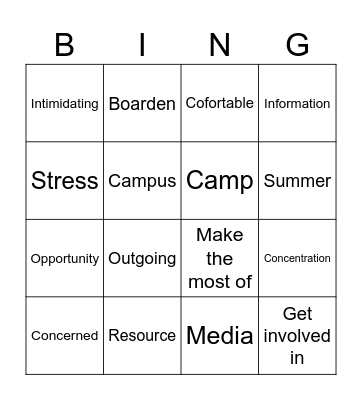 Eng 202 Bingo! Bingo Card
