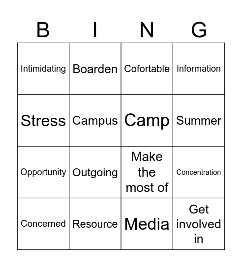 Eng 202 Bingo! Bingo Card