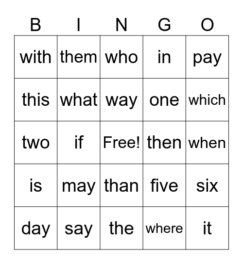 Sets 1-5 Bingo Card