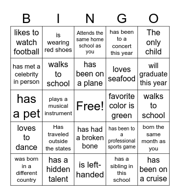 Find Someone Who Bingo Card