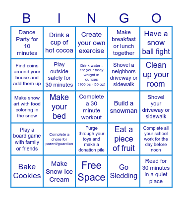 Snow Day Bingo Card