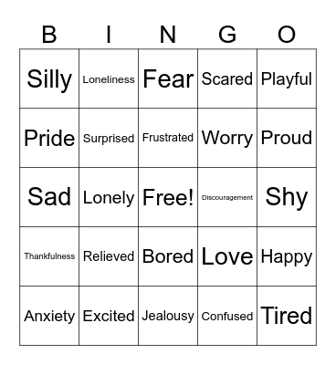 Feelings Bingo Card