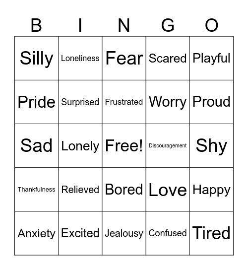 Feelings Bingo Card