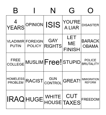 DEBATE BINGO Card
