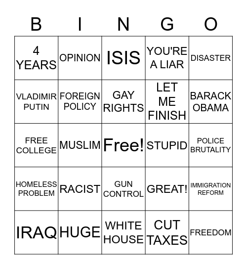 DEBATE BINGO Card